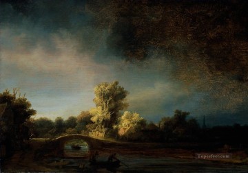 風景 Painting - 石の橋 1638 レンブラントの風景